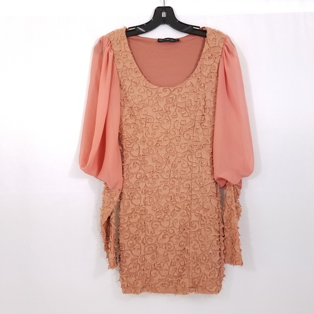 Symphony Mini Dress Coral Balloon Sleeves Bodycon